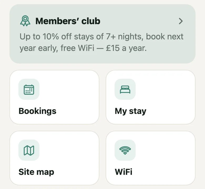 The High Sand Creek app home screen with the Members’ club card